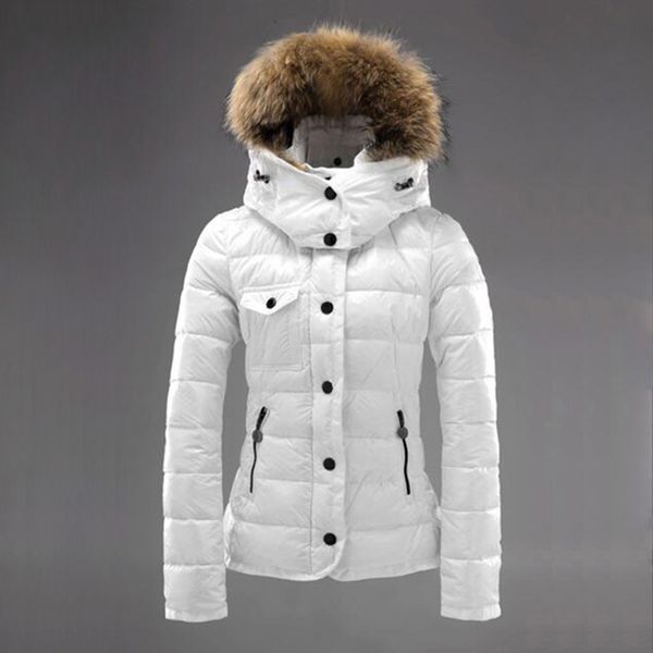 

классический марка зима женщины куртки черный 80% белая утка вниз пальто с меховым воротником енота с капюшоном белый красный женский мыслит, Black