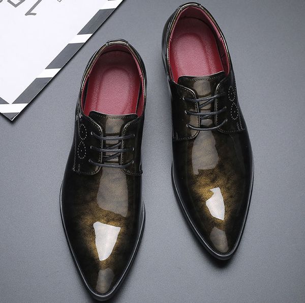 

men bright leather shoes plus size lace up formal shoes luxury italian style men business leather 2019 new, Black
