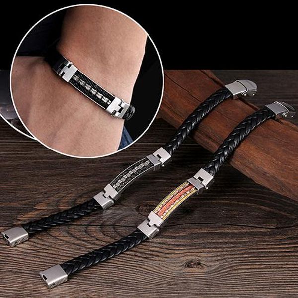 

мужчины мода из нержавеющей стали кожезаменитель multitooth плетение браслета, Black