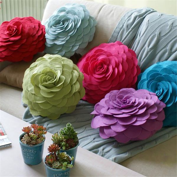 

felt rose flower cushion 3d handmade decorative throw pillow bed sofa car living room home wedding decoration 34cm round