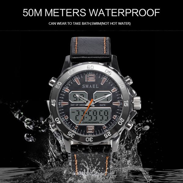 

sport watches waterproof genuine dual display quartz wristwatchescool man clock fashion smart digital watch led men 1281, Slivery;brown