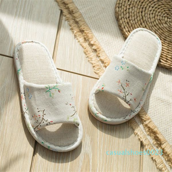 

ladies simple linen slippers spring autumn home lightweight rose cute cat pattern open toe slipper indoor non-slip soft slippers c23, Black
