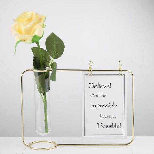 

transparent tube glass metal flower rack plant home office wedding decor ornament iron art vase frame flowerpot