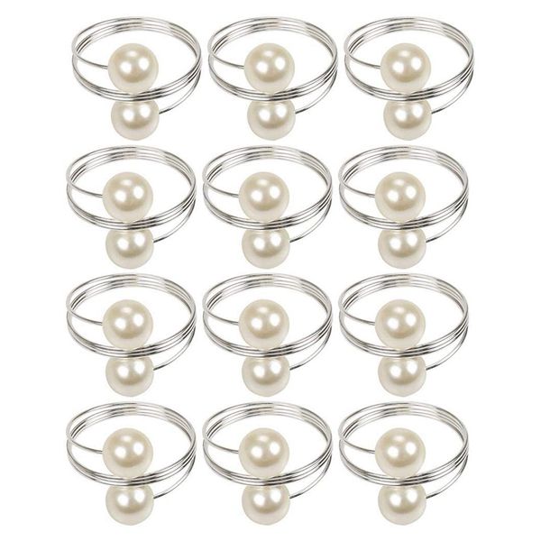 

12 pcs pearl napkin buckle hoop napkin rings circle serviette holder for wedding l supplies table decoration,silver