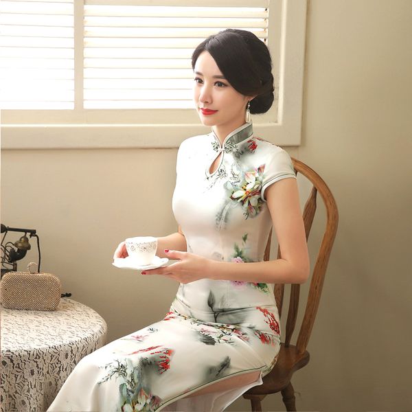 

femme silk robe orientale china qi pao dresses satin new traditional chinese style cheongsam evening party dress exquisite white, Red