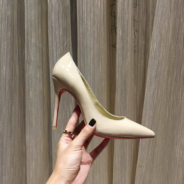 

2019 fashion women's red bottom high heels shoes for wedding lady genuine leather solid color party dress shoes plus size 35-42, Black