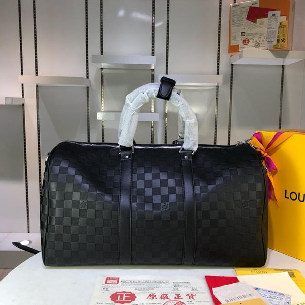

keepall 45 for men embossing plaid travel bag fashion ladies letter real leather crossbody bags for man size:45x27x20cm
