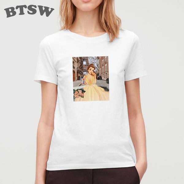 

2019 women camiseta mujer t-shirt print princess eat hamburger in the streets kawaii vogue tees femme harajuku streetwear, White