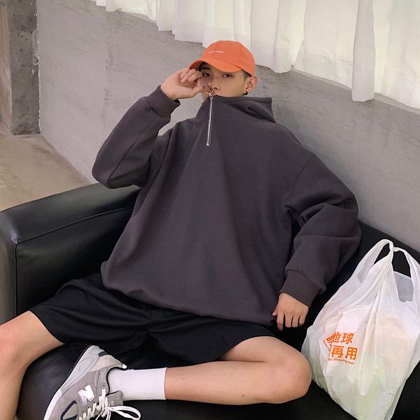 

autumn and winter new hoodies clothing sports casual korean version plus velvet thick bottoming sleeves streetwear black
