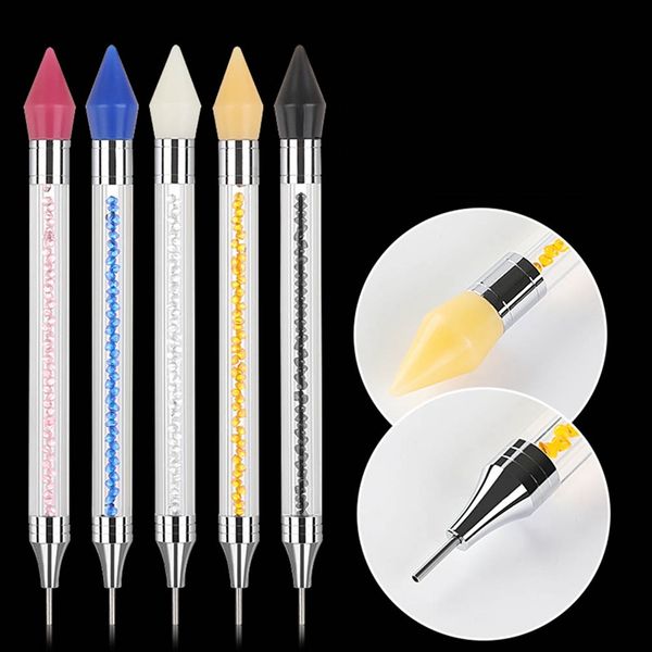 

diamond embroidery double head point drill pen dot painting point pen nail art rhinestone picker wax pencil crystal handle tool, Silver