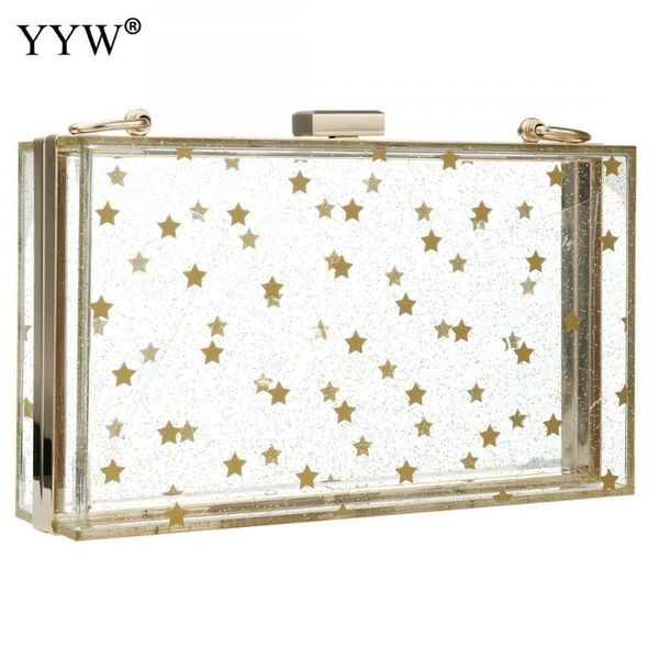 

women acrylic bags purses transparent star evening clutch vintage banquet handbag acrylic clutch box shoulder bag with chain