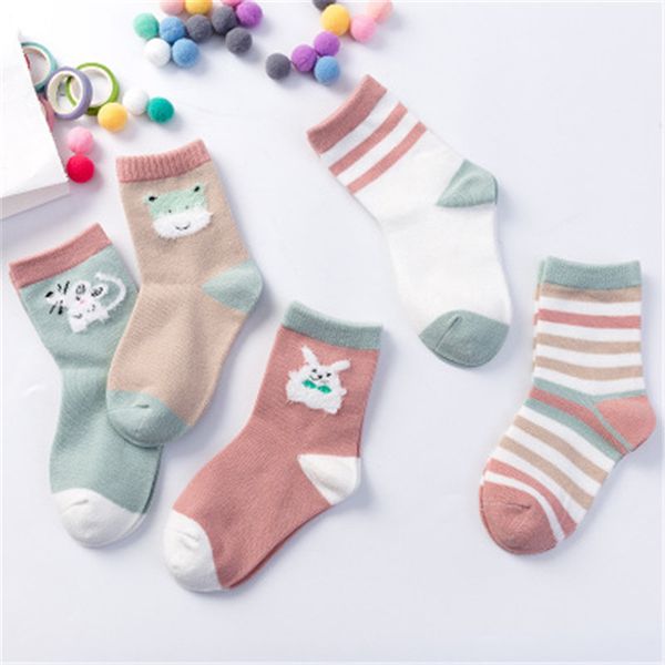 

autumn and winter cartoon stripe cotton socks for children without bone sweat absorbent cotton socks breathable, Pink;yellow