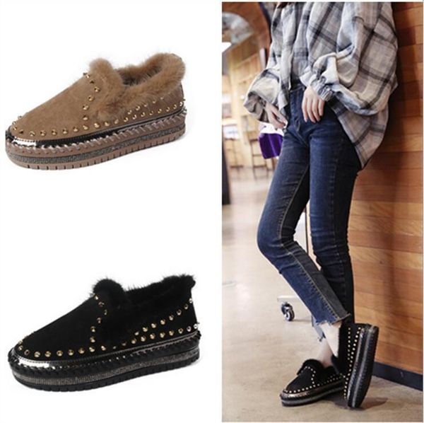 

designer plush outdoor sneaker casual shoes rivet thick bottom leisure single shoes sports training shoes sandals men woman stock, Black