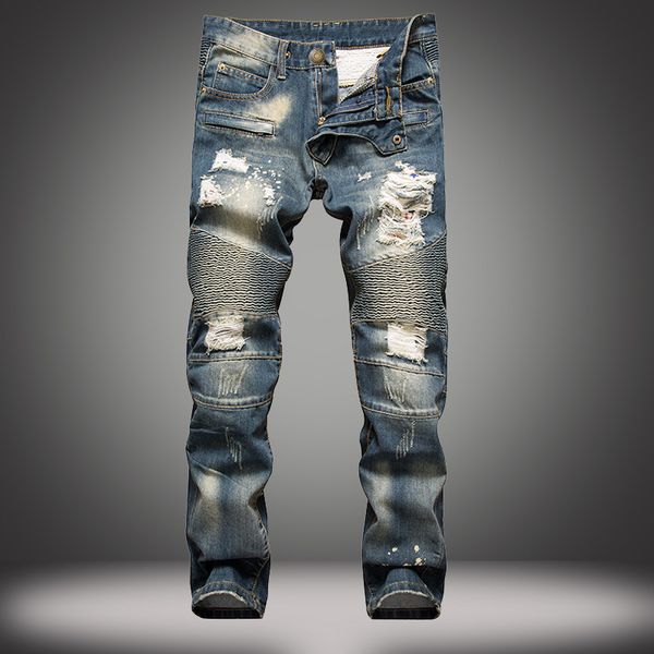 

men ripped fashion motorcycle cool mens distressed new denim jeans fashion causal jeans biker streetwear pants designer straight ljmku jnkb