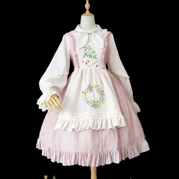 

tessa's wild strawberry ~ sweet embroidered lolita jsk dress fake two piece dress by infanta, Black;red