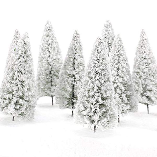 

10pcs artificial fir white cedar model mini sisal christmas trees snow frost wooden bases home party decoration ornament diy