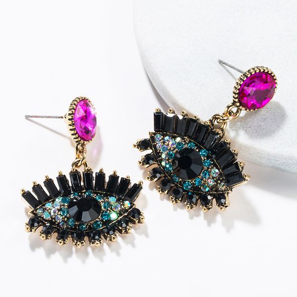 

color rhinestone big eye drop earrings 2019 new europe fashion vintage statement dangle earring for women girl party jewelry, Silver
