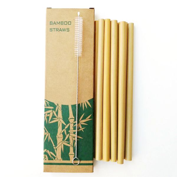 

100pcs/lot bamboo drinking straws reusable eco-friendly party kitchen + clean brush useful kitchen tool 2019 new wholesale