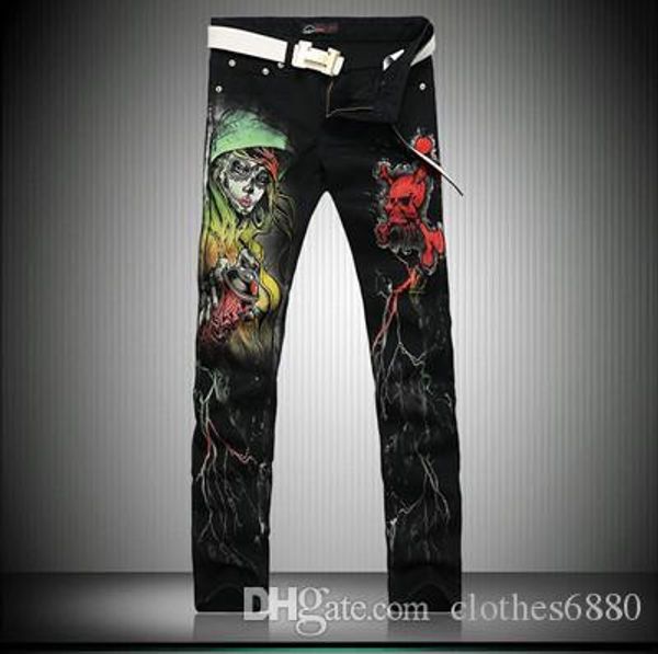 

2020 korean men's jeans motorcycle denim denim stretch pants men's slim printed trousers pencil pants men's pants wholesale, Blue