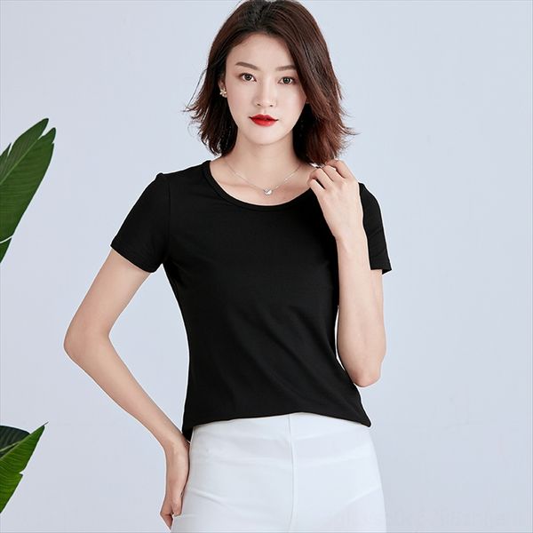 

с короткими рукавами свободные футболки ins модные футболки топ женский темперамент сплошной цвет круглый воротник женщин топ, White