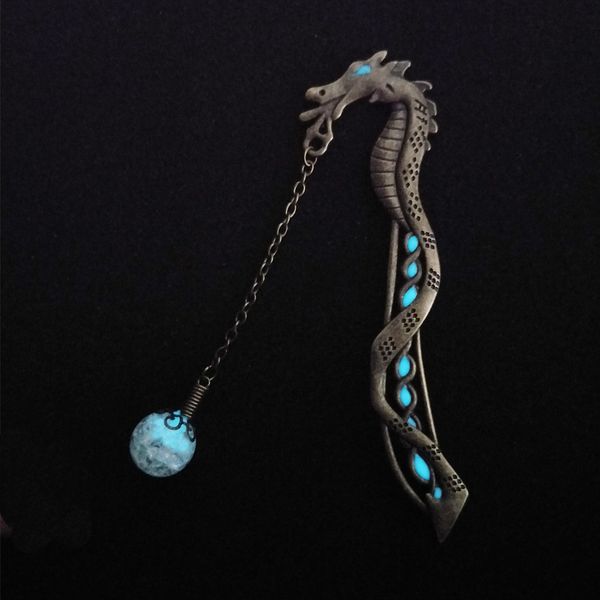 

vintage dragon metal bookmark luminous beads pendant paper clips dairy notebook planner binder clips stationery teacher gift
