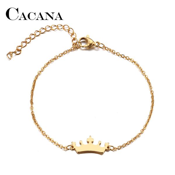 

cacana stainless steel bracelet for women man cartoon crowm gold and silver color pulseira feminina lover's engagement jewelry, Black