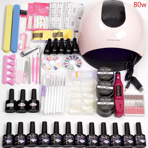 

nail extension kit 12 color gel varnish nail art set with lamp 36w/48w /80w led curing lamp acrylic kit for manicure set