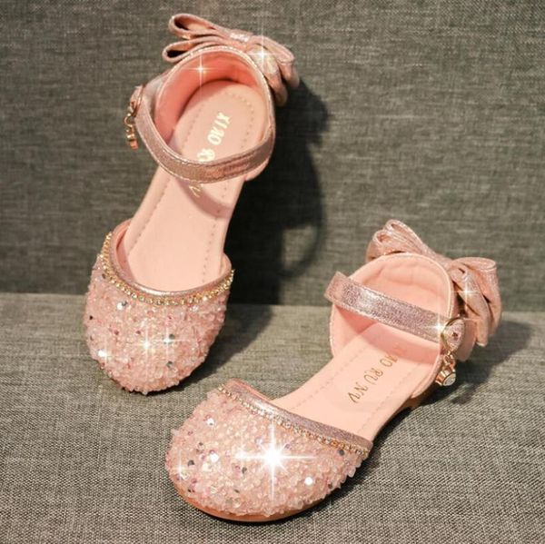 

children princess shoes for girls sandals flat heel dance shoes glitter shiny rhinestone enfants fille female party dress, Black;red