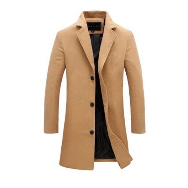 

2018 men's business casual long wool & blends new fashion male autumn single breasted woolen coats outwear windbreaker, Black