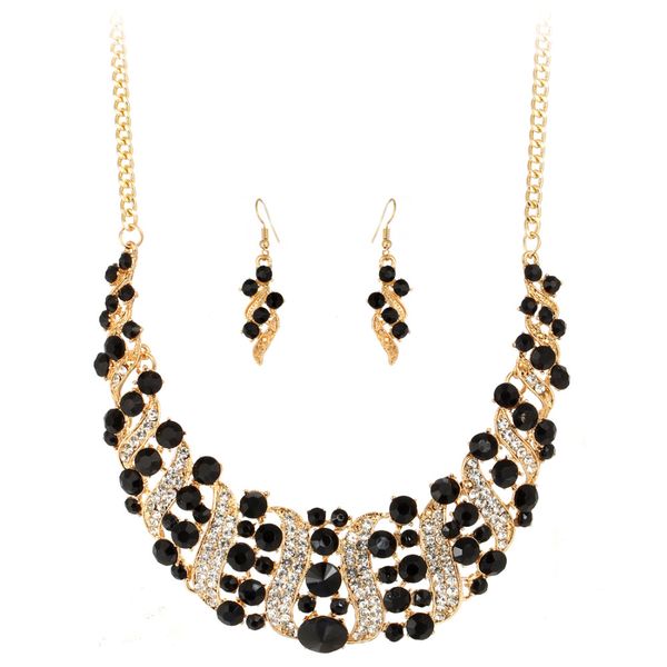 

fashionable wedding party gift jewelry sets bridal crystal golden plated statement choker necklace drop earrings jewerly sets, Silver