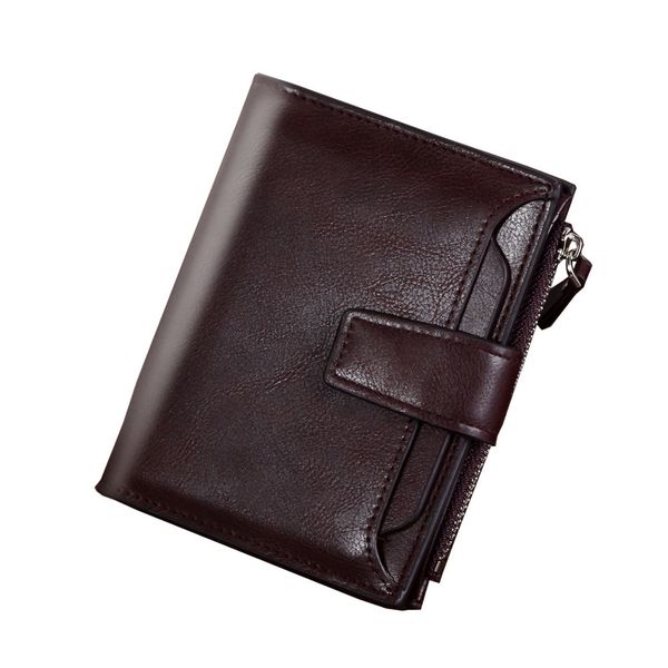 

large capacity casual cash men wallet solid holder purse with zip business soft trifold pu leather short, Red;black