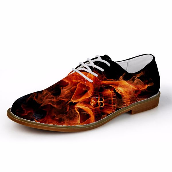 

customized cool men's casual skull leather shoes red flame lace up men oxfords breathable comfortable leisure business flats, Black