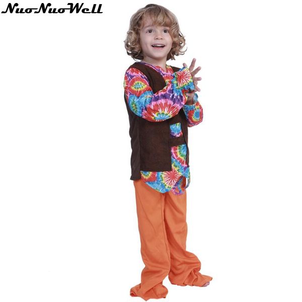 

new cute 60s hip hop costume vintage peace and love hippies boy halloween costumes toddler kids floral carnival party dress, Black;red