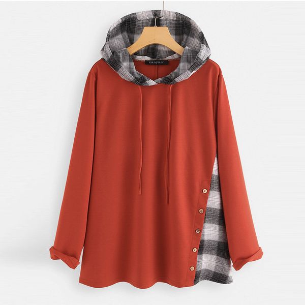 

women oversized hoodies sweatshirt loose cloak shape plaid patchwork long sleeve sweatshirt hoodie pullovers casual outwear, Black