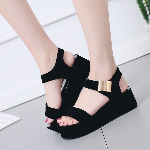 

2019 summer new fashion female sandals muffin thick bottom high heel wedge fish mouth casual tide women's shoes, Black