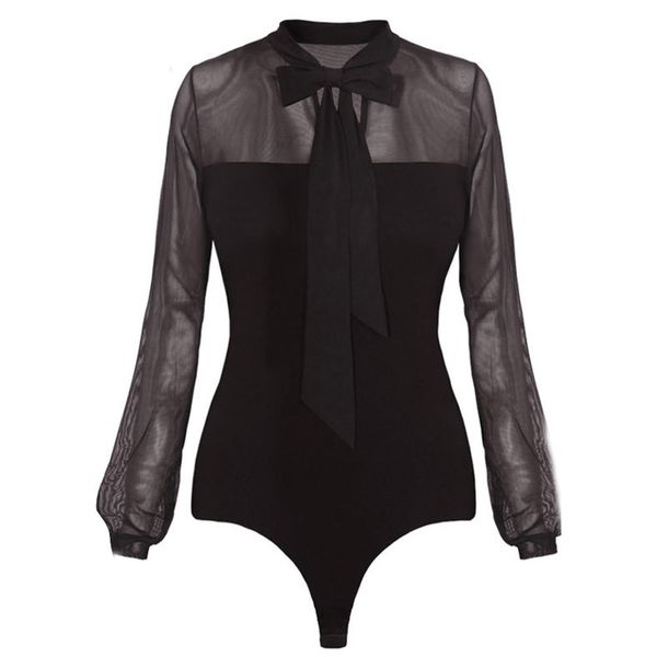 

women fashion summer 2019 transparent playsuit long sleeve loose jumpsuit casual one shoulder bodysuit body feminino, Black;white