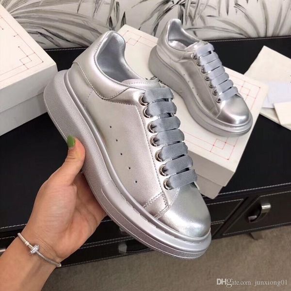 

hit color plate-forme metal splicing platform luxury designer mens and womens fashion vintage designer shoes custom silver, Black