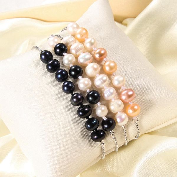 

natural freshwater pearl bracelets & bangles for women charm bracelet beads 5-6mm black/white pearl jewelry gift, Golden;silver