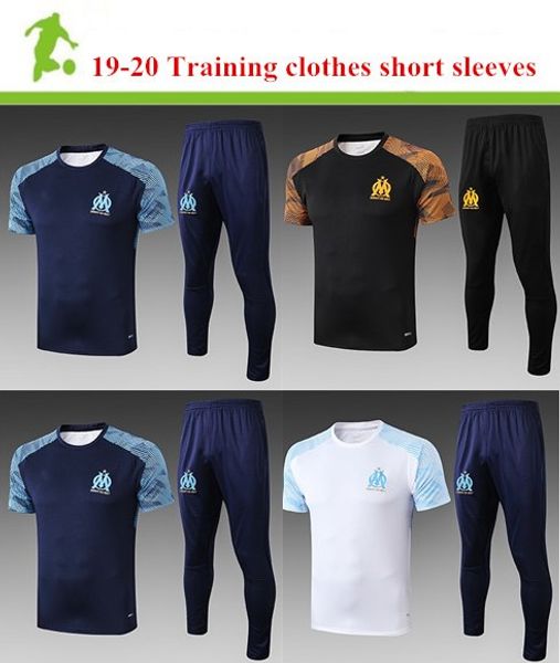 

new olympique de marseille short sleeve training kit payet balotelli maillot de foot suit 19 20 olympique de marseille football shirt, Black;red