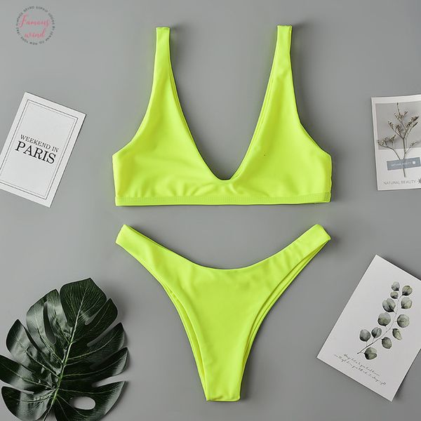

swimwear women bikini 2020 sports set female neon bikini plunge neckline vest swimsuit push up bikinis women bathing suit, White;black