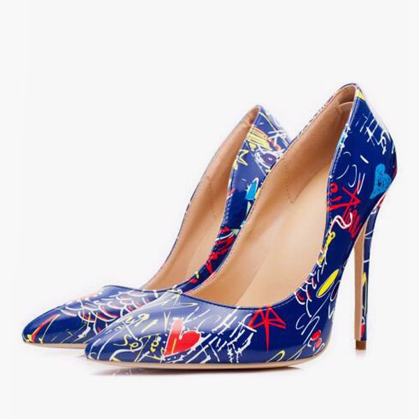 

2019 women thin high heels fashion pointed toe pumps totem patent leather female platform party dress shoes ladies, Black