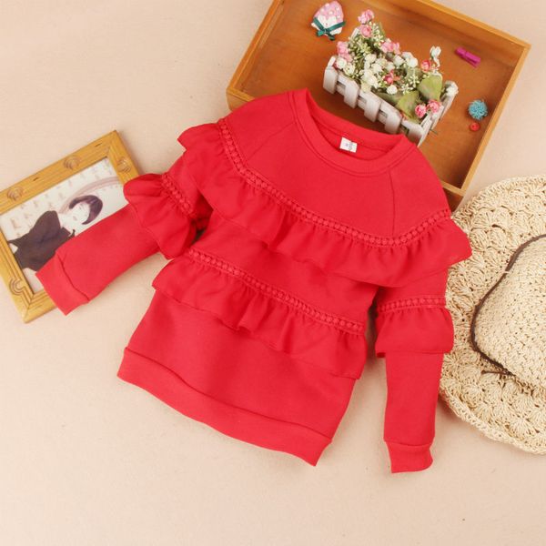 

new autumn girls sweatshirt without hoodie teenage sweatshirts fleece warm pure color t-shirts children ruffle sleeve 4-15y, Black