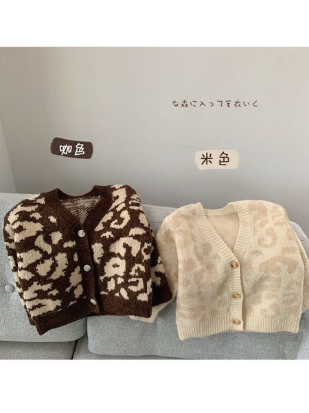 

2019 children autumn and winter cardigan jacket boy and girl round neck long sleeve leopard jacket, Blue;gray