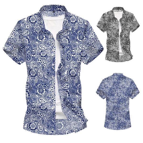 

2020 men with retro beach shirt hawaiian short-sleeved floral shirt, White;black