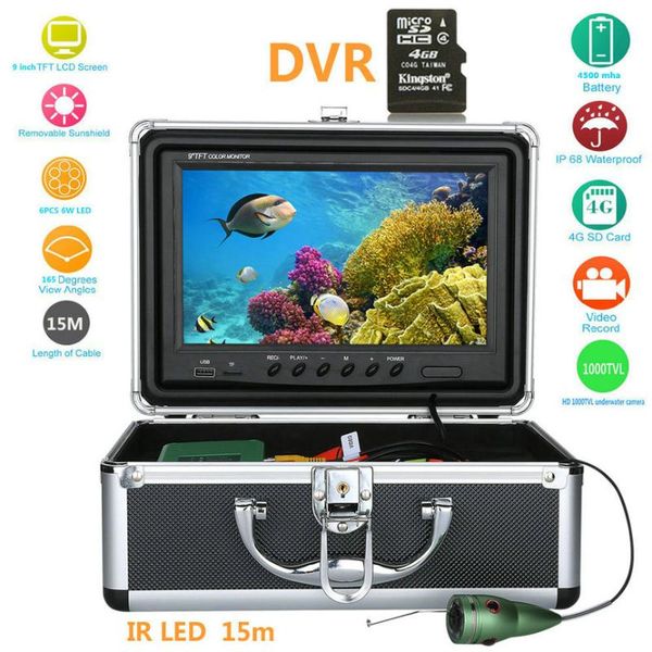 

9''inch underwater fishing video camera 1000tvl fish finder hd dvr recorder waterproof fishing with 6pcs 1w leds 15m/30m/50m