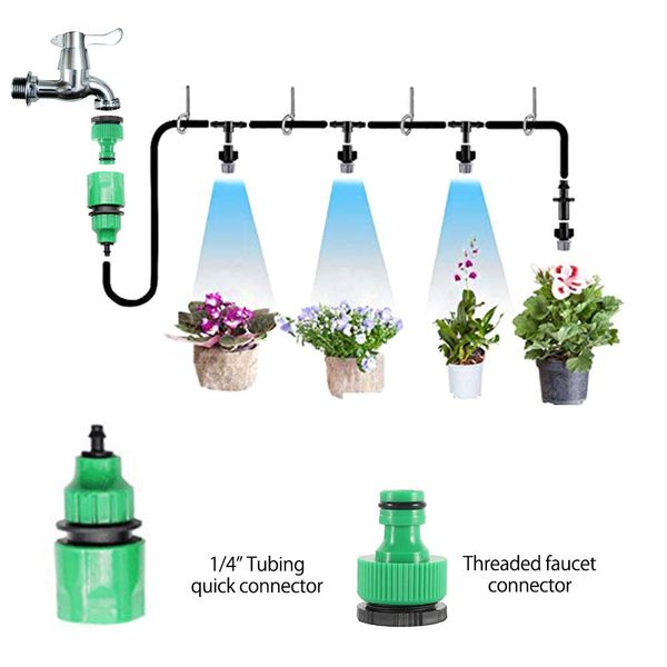 

10m 20pcs mist sprinkler nozzle water misting cooling system outdoor garden patio greenhouse plants spray hose watering kit