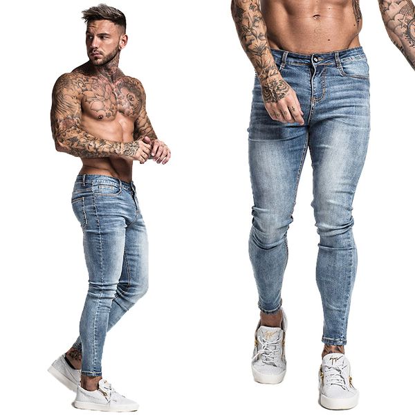 

mens skinny jeans new super skinny jeans men non ripped stretch denim pants elastic waist big size european w36 fitness, Blue