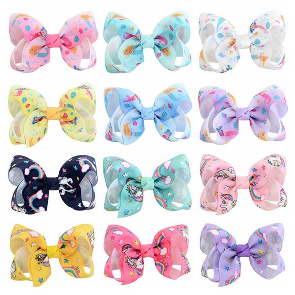 

3 inch bow girl hair bows flowers rainbow mermaid unicorn design girl clippers girls hair clip jojo siwa hair accessory fj361, Slivery;white