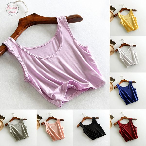 

casual simple sleeveless tank womens summer short female crop vest undershirt women camisole fashion cropped, White