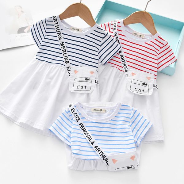 

summer dress 2020 for girls baby princess dresses girl newborn sundress red blue striped short sleeve baby clothes korean style, Red;yellow